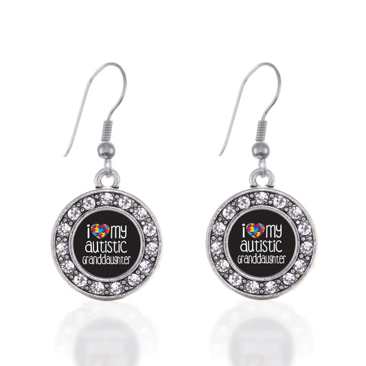 Silver I Love My Autistic Granddaughter Circle Charm Dangle Earrings