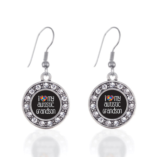 Silver I Love My Autistic Grandson Circle Charm Dangle Earrings