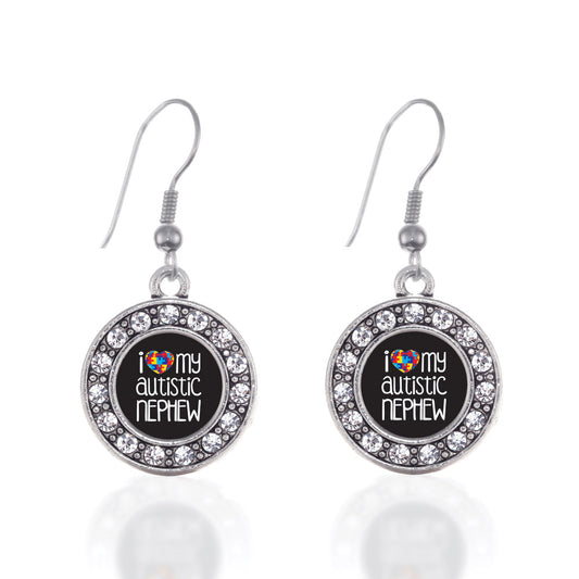 Silver I Love My Autistic Nephew Circle Charm Dangle Earrings