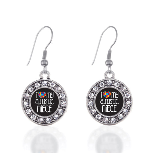Silver I Love My Autistic Niece Circle Charm Dangle Earrings
