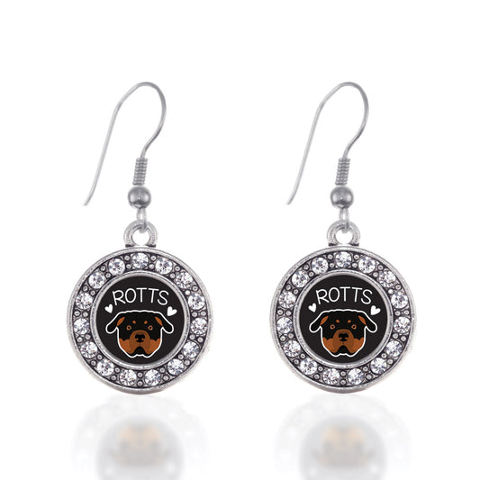 Silver Rottweiler Lover Circle Charm Dangle Earrings