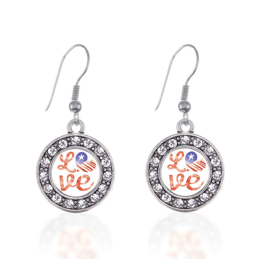 Silver Love USA Circle Charm Dangle Earrings