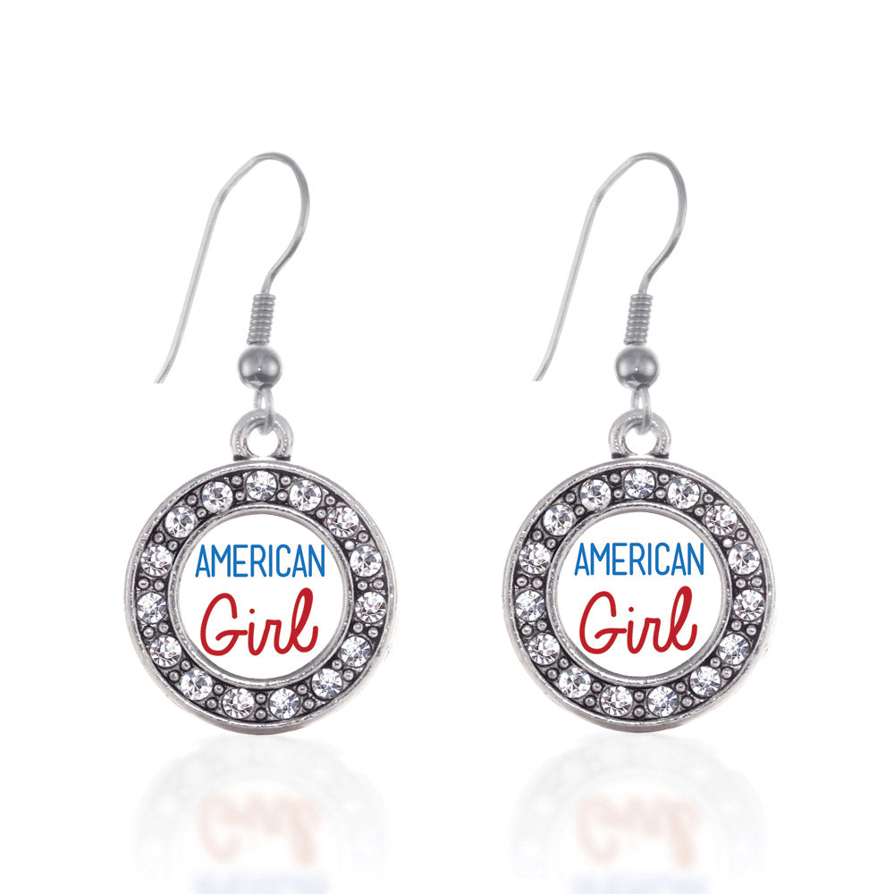 Silver American Girl Circle Charm Dangle Earrings