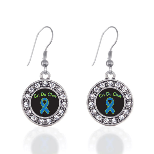 Silver Cri Du Chat Circle Charm Dangle Earrings