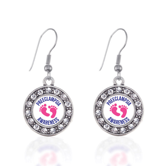 Silver Preeclampsia Awareness Circle Charm Dangle Earrings