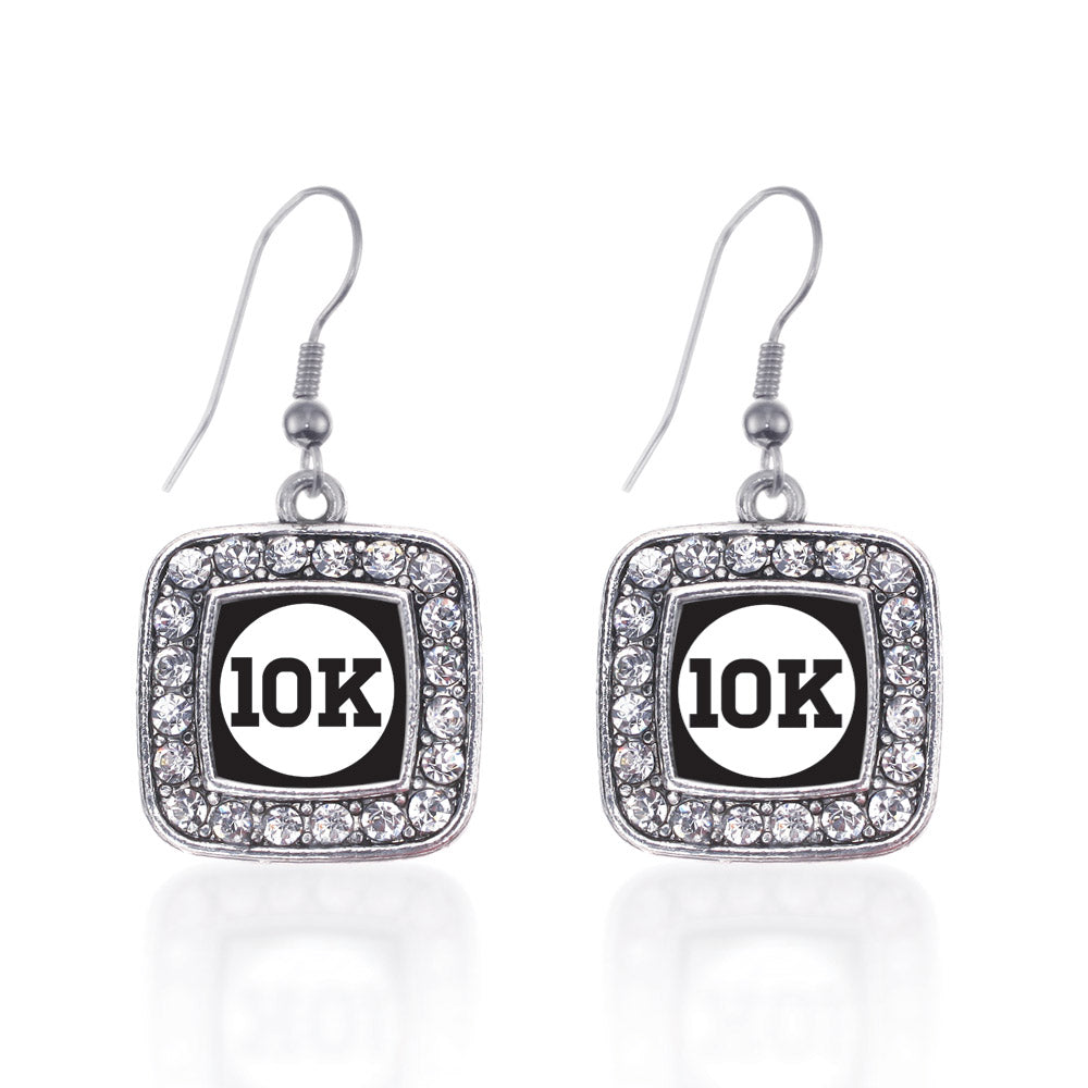 Silver 10k Runners Square Charm Dangle Earrings