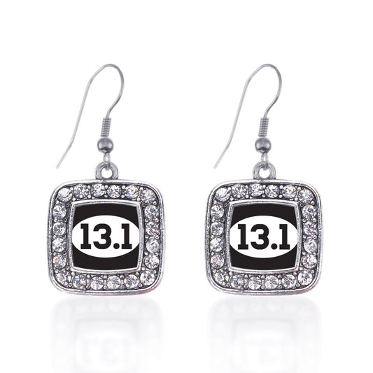 Silver 13.1 Runners Square Charm Dangle Earrings