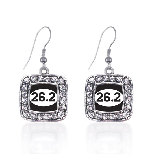 Silver 26.2 Runners Square Charm Dangle Earrings