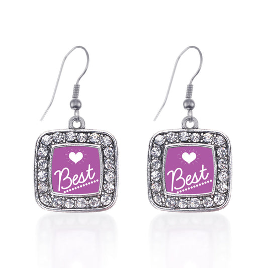 Silver Best Square Charm Dangle Earrings