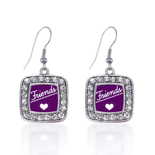 Silver Friends Square Charm Dangle Earrings