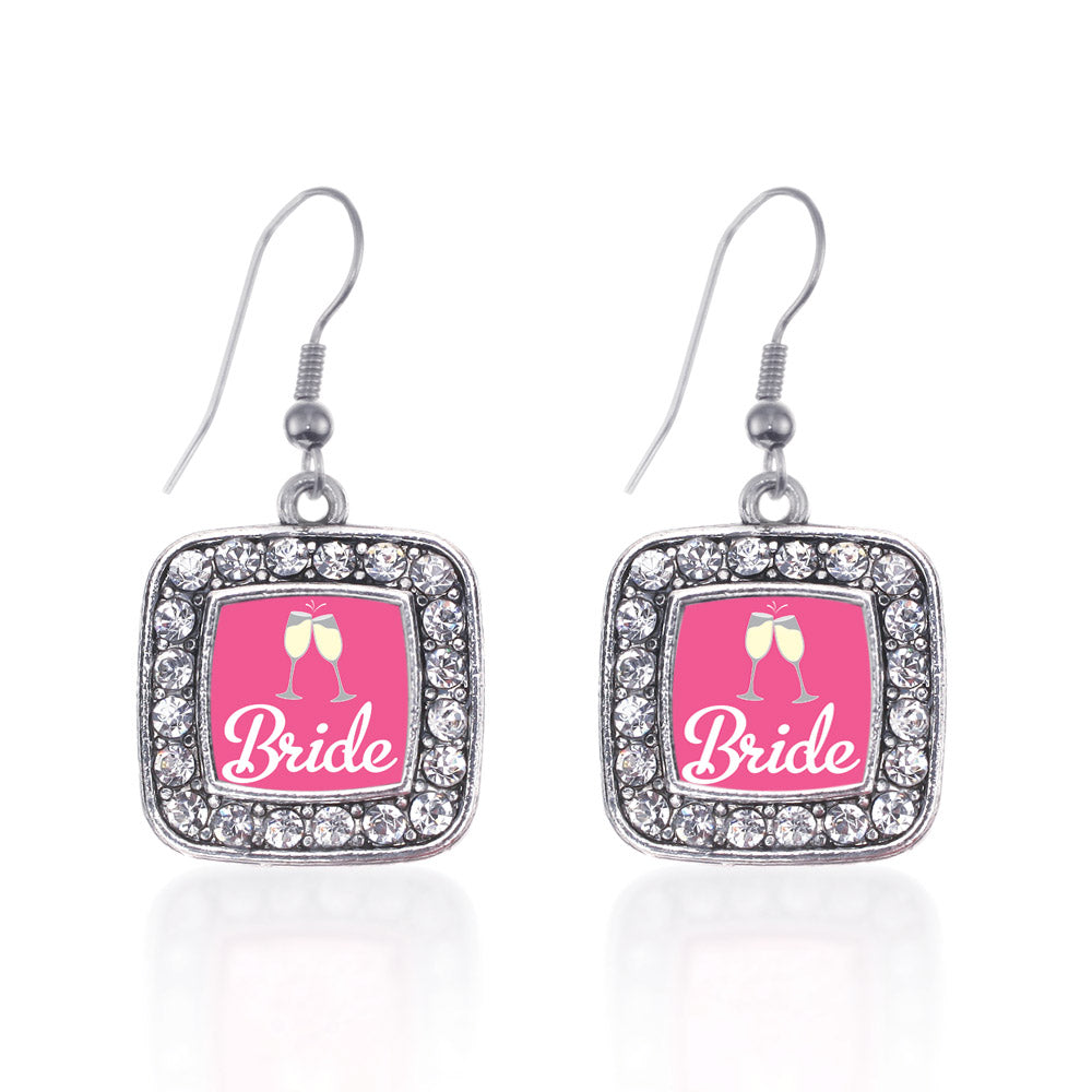 Silver Bride To Be Square Charm Dangle Earrings