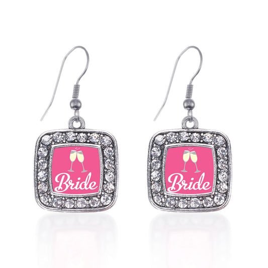 Silver Bride To Be Square Charm Dangle Earrings