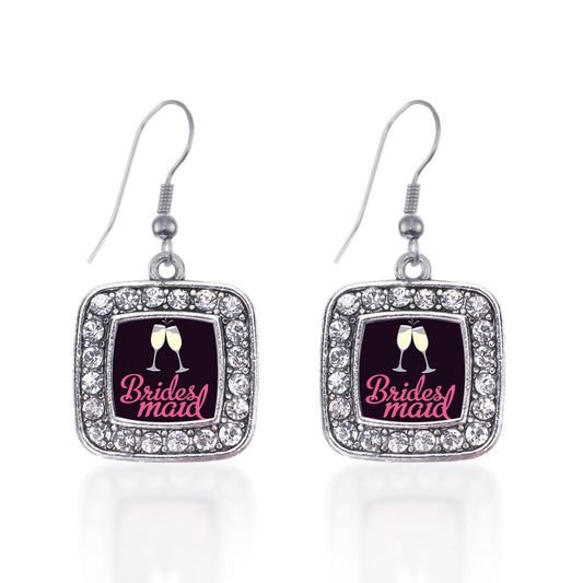 Silver Bridesmaid Square Charm Dangle Earrings