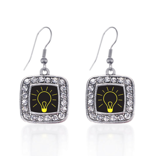 Silver Bright Idea Square Charm Dangle Earrings