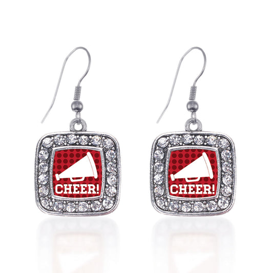 Silver Cheer Square Charm Dangle Earrings
