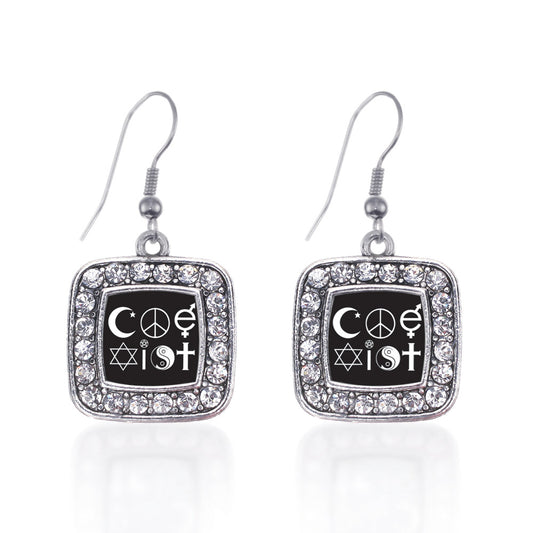 Silver Coexist Square Charm Dangle Earrings
