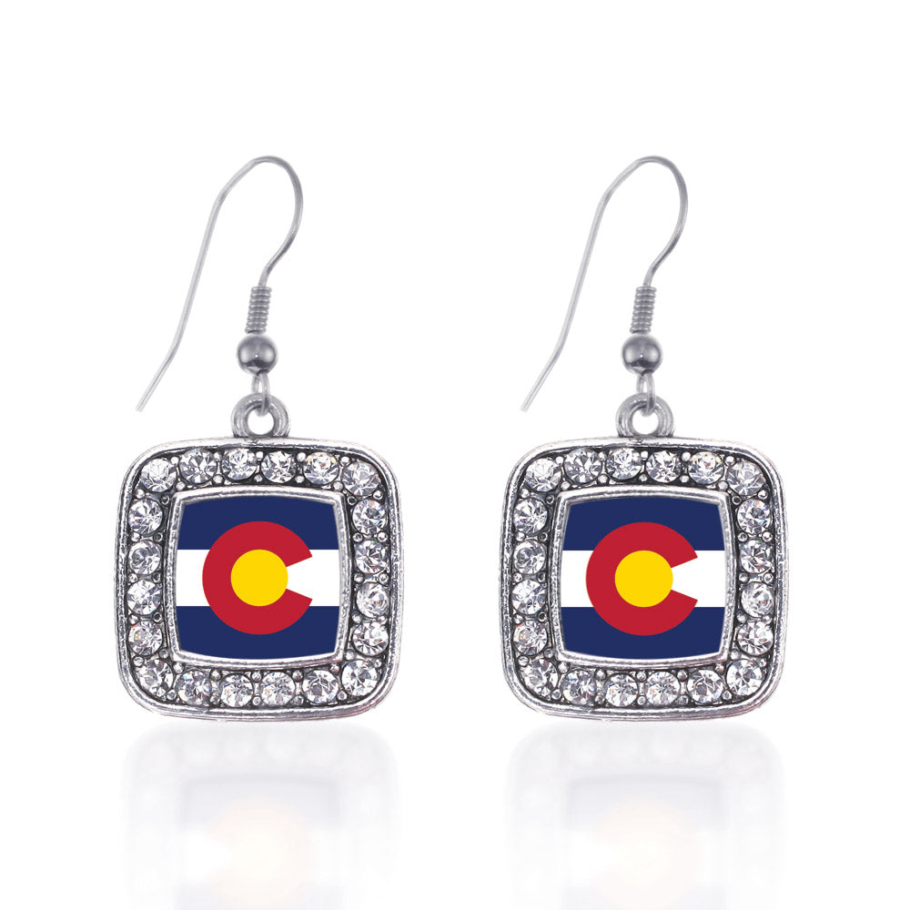Silver Colorado Flag Square Charm Dangle Earrings