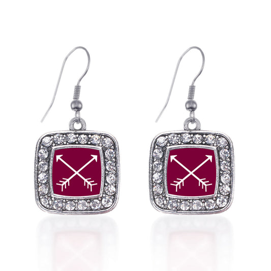 Silver Crossbows Square Charm Dangle Earrings