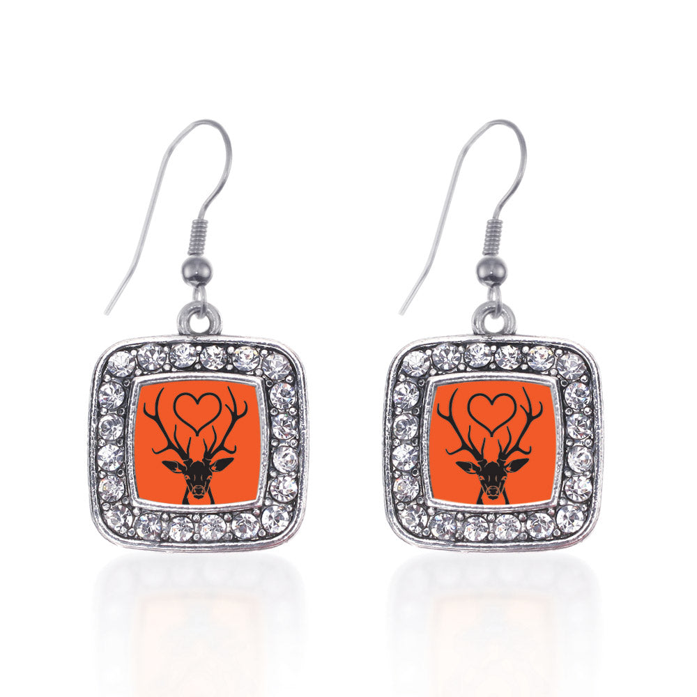 Silver Deer Season Square Charm Dangle Earrings