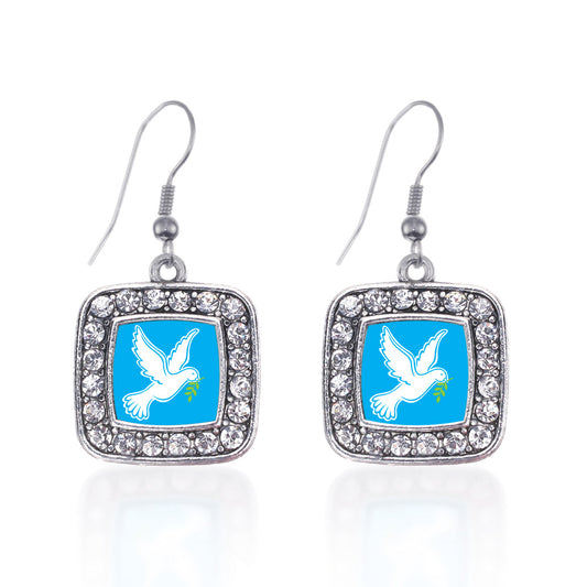 Silver Dove Square Charm Dangle Earrings
