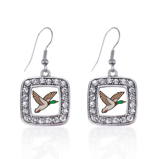 Silver Duck Season Square Charm Dangle Earrings