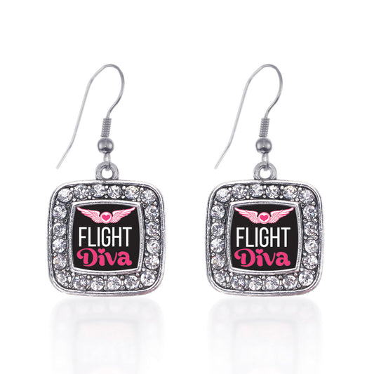 Silver Flight Diva Square Charm Dangle Earrings