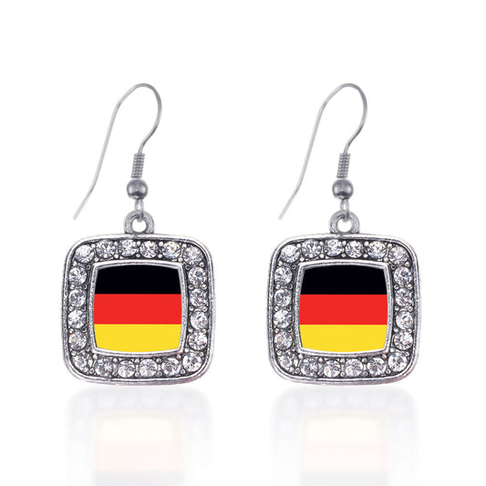 Silver Germany Flag Square Charm Dangle Earrings