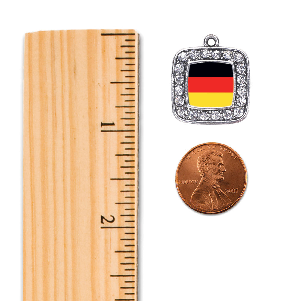 Silver Germany Flag Square Charm Dangle Earrings