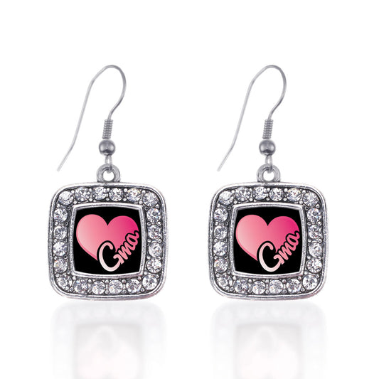 Silver Gma Square Charm Dangle Earrings