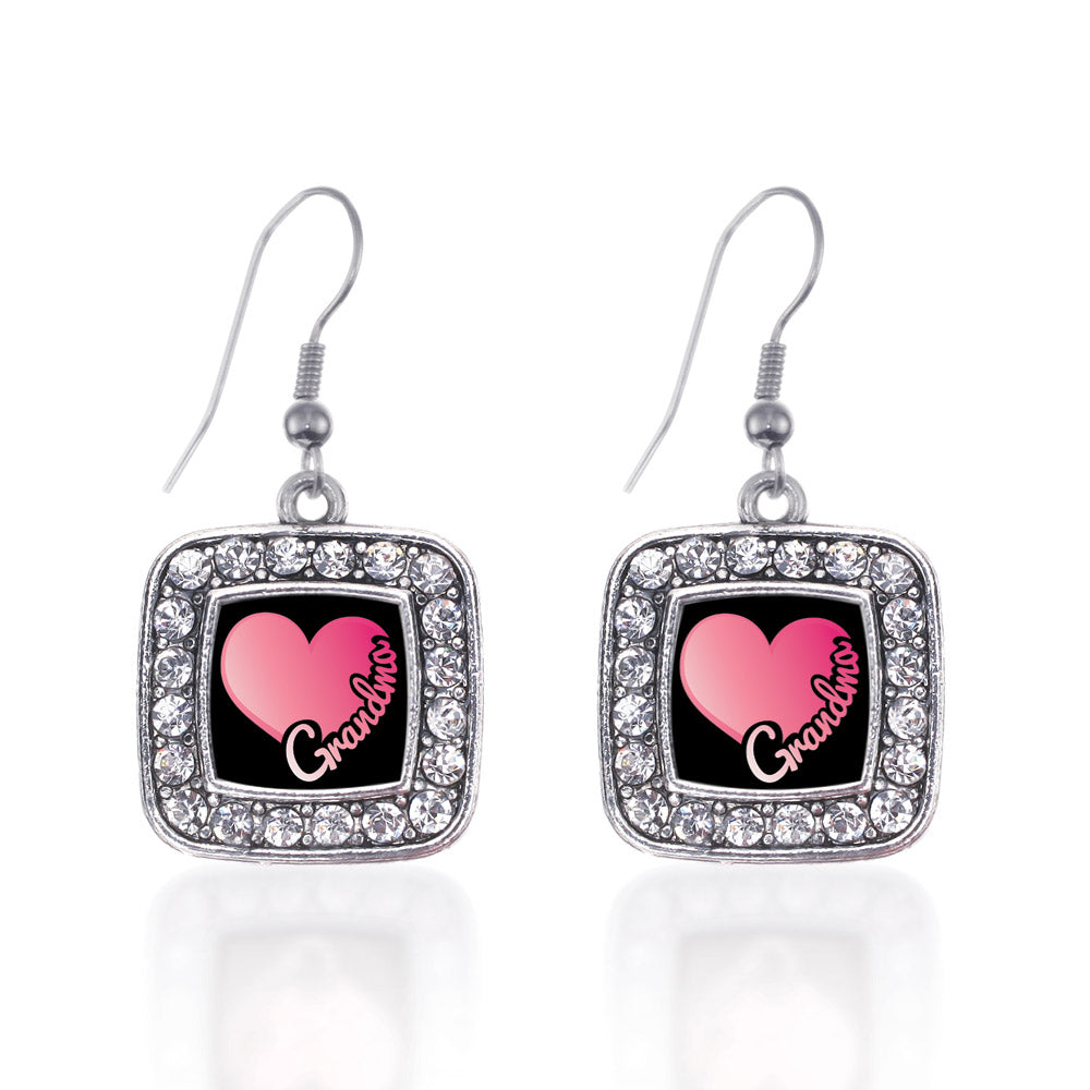 Silver Grandma Square Charm Dangle Earrings