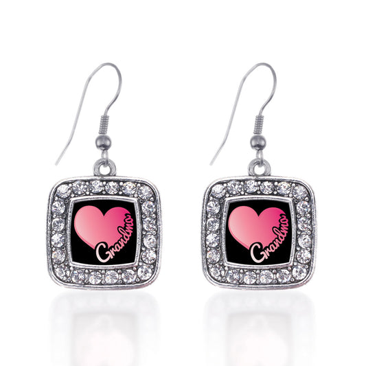 Silver Grandma Square Charm Dangle Earrings