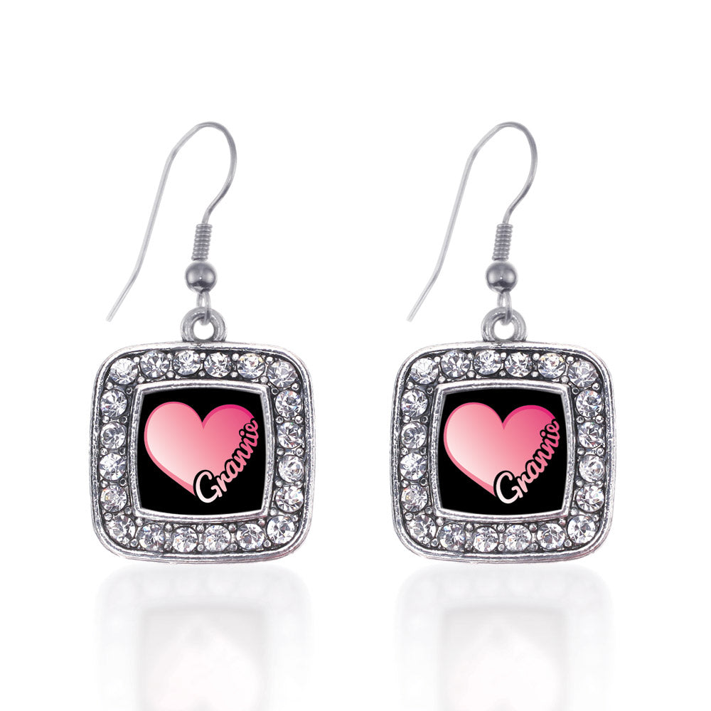 Silver Grannie Square Charm Dangle Earrings