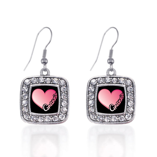 Silver Grannie Square Charm Dangle Earrings