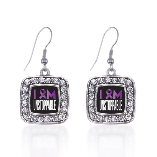 Silver I Am Unstoppable Square Charm Dangle Earrings