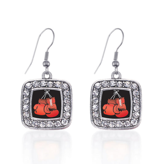 Silver I Love Boxing Square Charm Dangle Earrings
