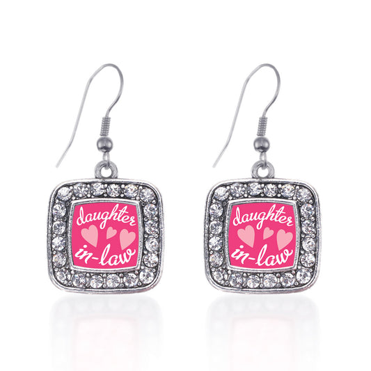 Silver I Love My Daughter In Law Square Charm Dangle Earrings