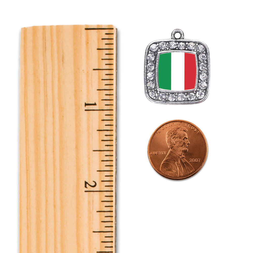 Silver Italian Flag Square Charm Dangle Earrings