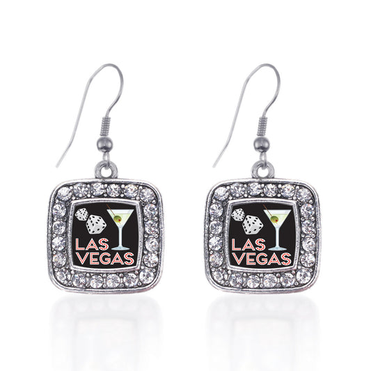 Silver Las Vegas Square Charm Dangle Earrings