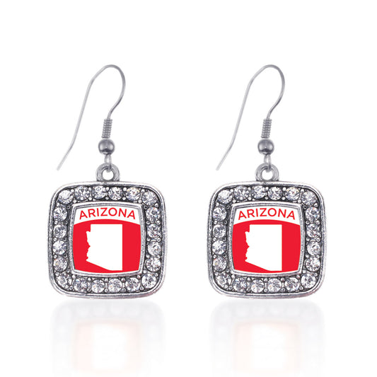Silver Arizona Outline Square Charm Dangle Earrings