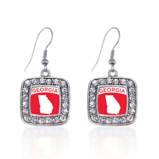 Silver Georgia Outline Square Charm Dangle Earrings