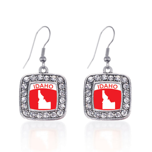 Silver Idaho Outline Square Charm Dangle Earrings