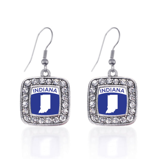 Silver Indiana Outline Square Charm Dangle Earrings