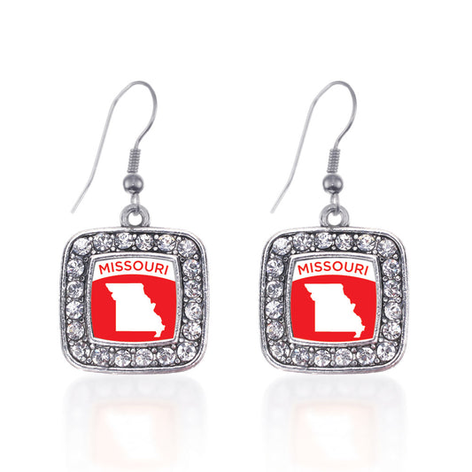 Silver Missouri Outline Square Charm Dangle Earrings