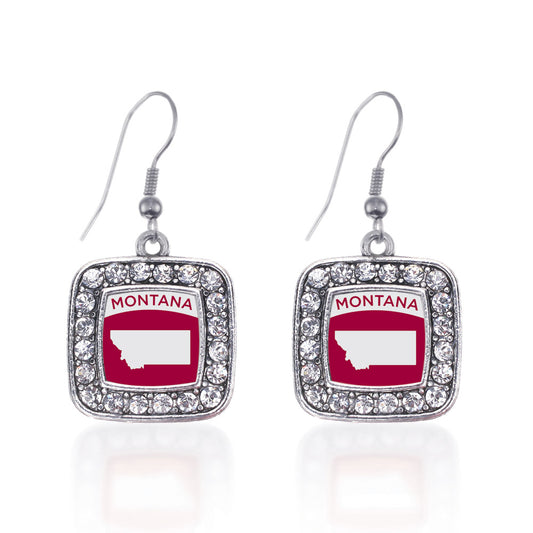 Silver Montana Outline Square Charm Dangle Earrings