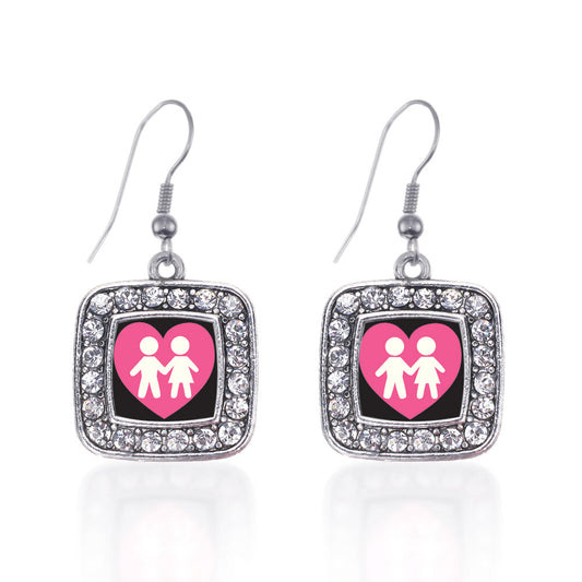 Silver Love My Kids Square Charm Dangle Earrings