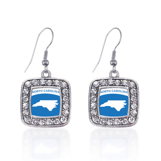 Silver North Carolina Outline Square Charm Dangle Earrings