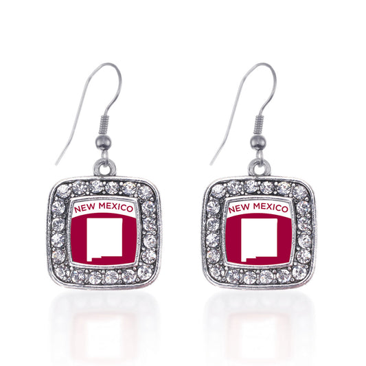 Silver New Mexico Outline Square Charm Dangle Earrings