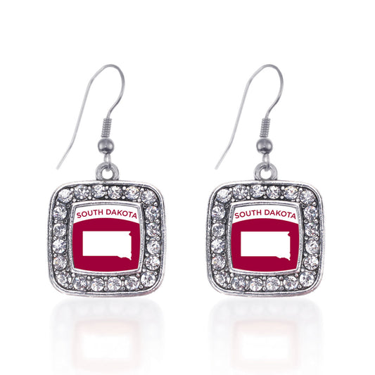 Silver South Dakota Outline Square Charm Dangle Earrings