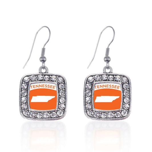 Silver Tennessee Outline Square Charm Dangle Earrings