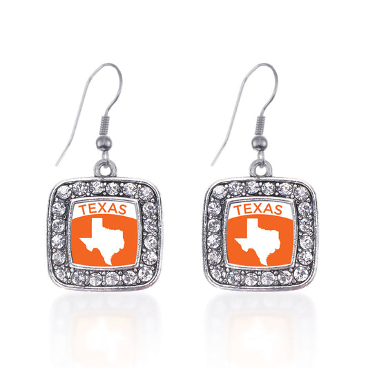 Silver Texas Outline Square Charm Dangle Earrings